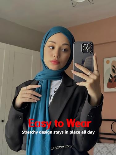 Hijab Scarf for Women Soft Muslim Hijabs Head Wrap Scarves Fashion Long Hair Shawls Stretchy Muslin Headscarf - color: Cyan Hijab Scarf for Women
