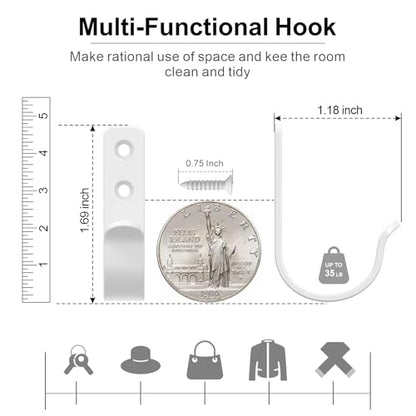 15-Pack White Metal Wall Mount Hooks for Hanging Coats & Towels | Screw-in Single Hooks for Clothing, Robe, Bathroom, Entryway, Garage - color: 15PCS Wide White hook