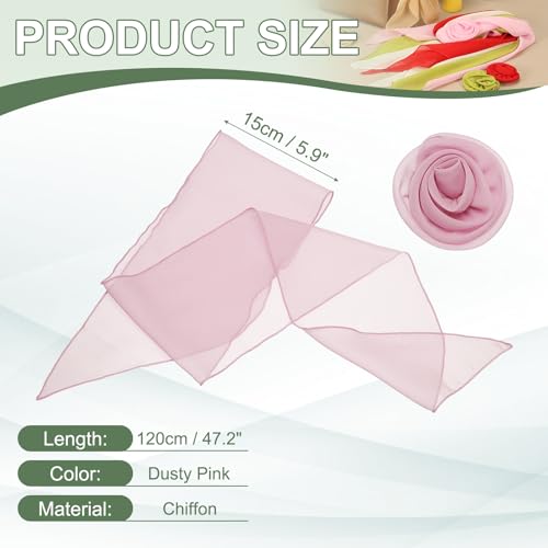 Chiffon Scarf for Women, Long Skinny Chiffon Neckerchief with Detachable Rose Flower Light Soft for Hair Ribbon - color: Dusty Pink