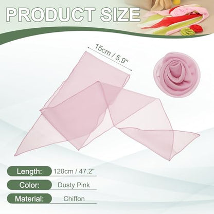 Chiffon Scarf for Women, Long Skinny Chiffon Neckerchief with Detachable Rose Flower Light Soft for Hair Ribbon - color: Dusty Pink