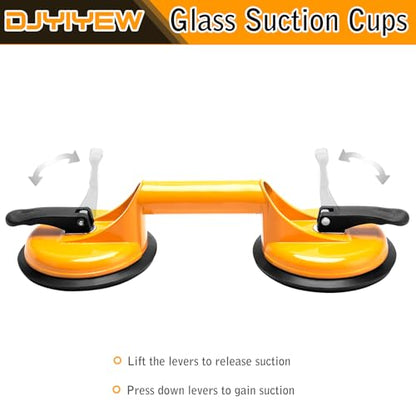 Heavy Duty Glass Suction Cups Handle- Aluminum Vacuum Handle Glass & Tile Lifter - Ergonomic, Reliable Suction for Lifting Large Glass, Tile, Marble, Floor, Dent Puller (2 Pack Yellow) - color: Yellow