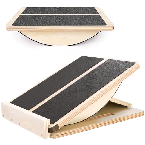 MUCITAGF Professional 2-in-1 Wooden Balance Board & Slant Board, 3 Angle | Adjustable Incline Board and Calf Stretcher, Stretch Board for Knees Ankle Heel Feet Leg, Anti-Slip, 450 lbs Capacity