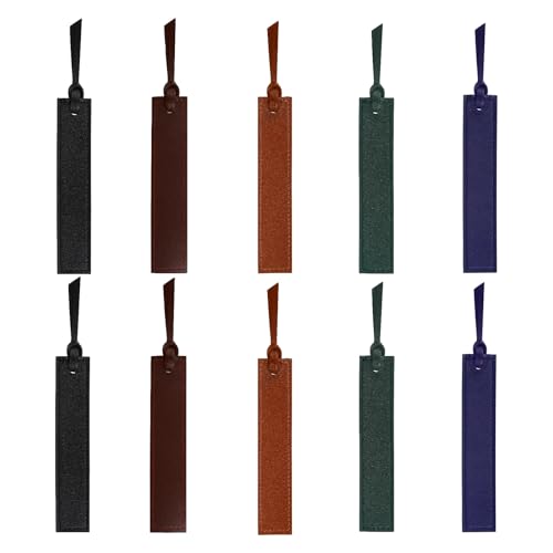 10 Pcs Leather Bookmarks, Handmade Stitched Page Markers in 5 Colors