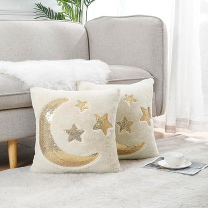 Holibeat Ramadan Throw Pillow Covers 18x18 inches Fluffy Sequin Decoration Pillowcases (Pack of 2) (3stars) - color: 3stars