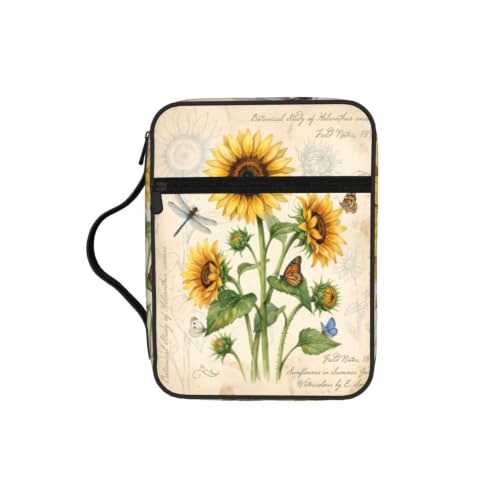 Vintage Sunflower Bible Cover Case with Handle and Zippered Pocket - color: Vintage Sunflower