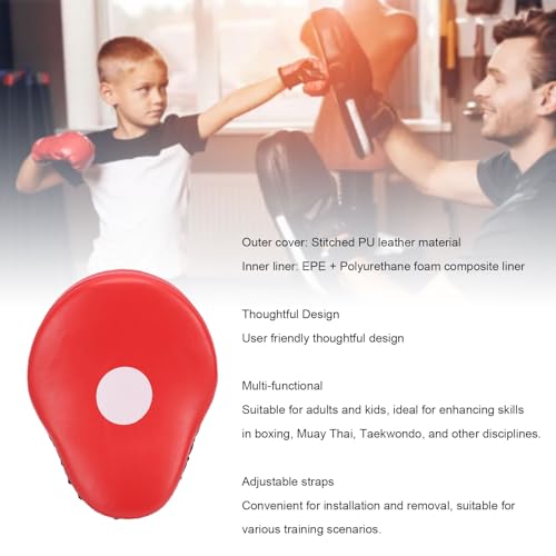 Diydeg Boxing Curved Focus Punching Mitts, PU Leather PU Leather Boxing Pad Set with Adjustable Strap, Training Hand Pads for Kickboxing Taekwondo Karate MMA Kids, Teens, Women - color: Red