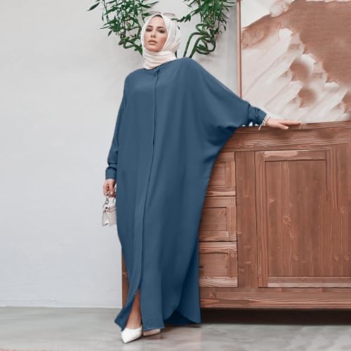 FYMNSI Abayas for Women Muslim Dress Modest Maxi Robe Abaya Kaftan Dresses Eid Prayer Clothes Arabian Islamic Dubai Outfit - color: Blue