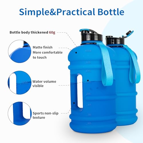 TOOFEEL 2 Liter Water Bottles - Half Gallon BPA Free - Ideal for Gym, Reusable Large Water Bottle with Measurements Marked - 74 oz Matte Blue - color: Matte Dark Blue, style: 74 oz water bottle