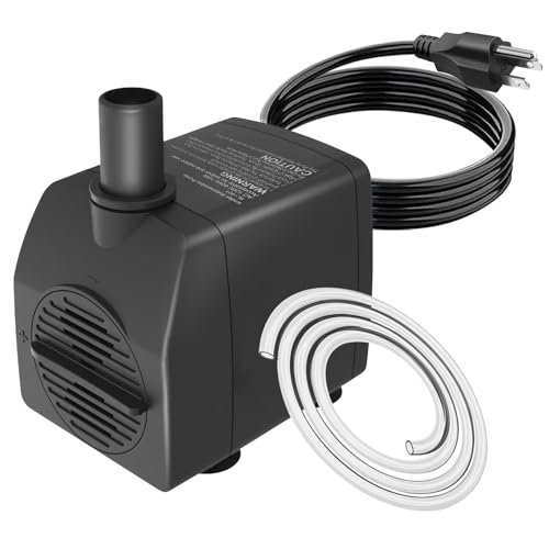Submersible Water Pump 200GPH with AUTO Shut Off for Fountains | 5.2ft. High Lift, with 3.3ft Hose，Perfect for Hydroponics, Small Ponds, Aquariums & More - size: 200GPH with Auto Shut-Off