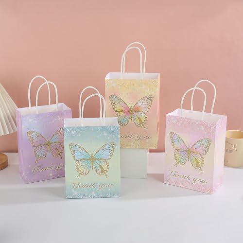 piqiya 24pcs Butterfly Birthday Goodie Bags,Party Favor Gift Bags,Colorful Gift Bag for Baby Shower, Wedding - color: butterfly mix
