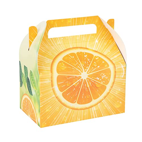 Hammont Orange Party Favor Treat Boxes - 10 Pack - Easy Assemble Orange Themed Gable Boxes, Cookie Box for Gift Giving, Baby Shower Party Favors, Birthday & Holiday Party Décor - 6.25x3.75x3.5 Inches - color: Orange Themed