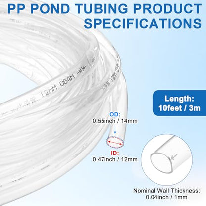 M METERXITY Vinyl Tubing 1/2" ID x 14mm OD 10ft Flexible Plastic Tube with 2 Hose Ties, Lightweight Hybrid PVC Hose for Water Gardening/Airline/Aquarium Tubing [Clear] - size: 1/2" ID x 10ft