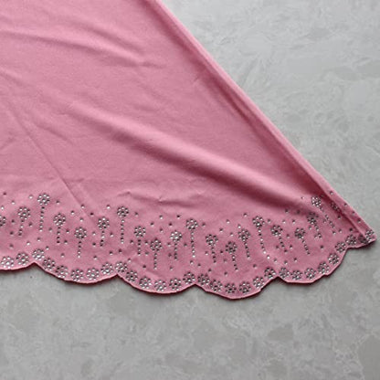 Instant Hijab Scarf for Women Muslim Women Clothing Headscarf for Girls with Czech Rhinestone - color: Pink-wavy Edge
