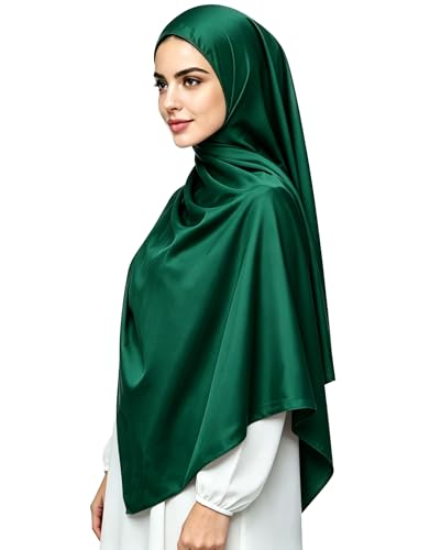Lina & Lily Luxury Satin Hijab Head Scarf Shawl Wrap for Muslim Women Extra Long - color: Emerald Green