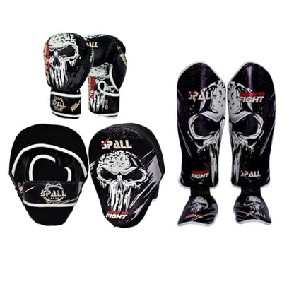 MMA Training Set – 3 in 1 Pack of Boxing Gloves, Muay Thai Shin Guards and Head Gear, Fighting Set for MMA, Kickboxing, Muay Thai, Sparring Workout & Training (BK, Medium)