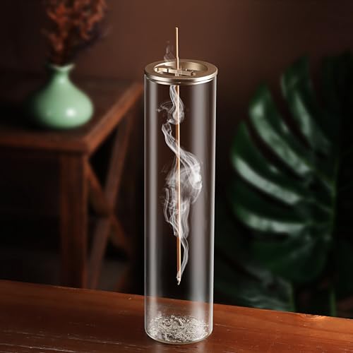 Eavida Incense Holder for Sticks [Anti-Ash Flying], Modern Insence-Stick Burner Holder with Removable Glass Ash Catcher, for Home Decor Yoga Meditation - color: Champagne Gold