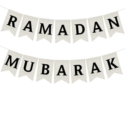 Burlap Ramadan Mubarak Banner, Rustic Eid Mubarak Decorations, Ramadan Party Decorations, Eid Party Decor, Muslim Fireplace Mantel Decoration Supplies