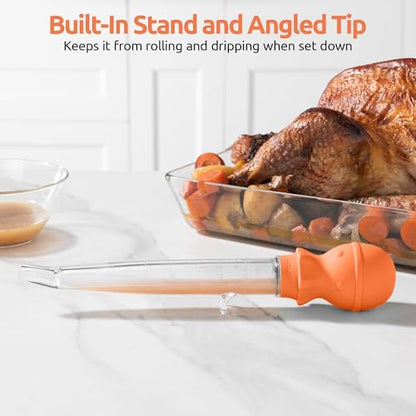 U-Taste 228.2℉ Heat Resistant 1.5 oz Angled Turkey Baster for Cooking Basting Meat (Orange), and 18/8 Stainless Steel Measuring Spoons Set of 9 for Dry and Liquid Ingredients