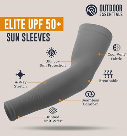 OutdoorEssentials UV Sun Sleeves for Men & Women, Cooling Arm Sleeves UPF 50+ | Golf, Tattoo Cover Up, Sun Protection - color: (3 Pairs): 1 Black, 1 Dark Gray, 1 Light Gray