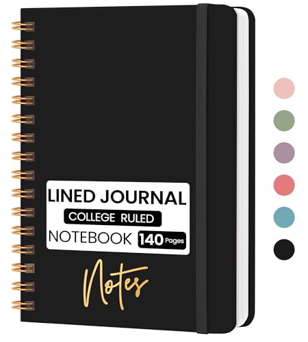 CICPAP Lined Spiral Journal Notebook, A5 College Ruled Notebook for Journaling, Note-Taking, and Daily Planning, Durable Hardcover with an Elegant Design, Black - color: B-Black