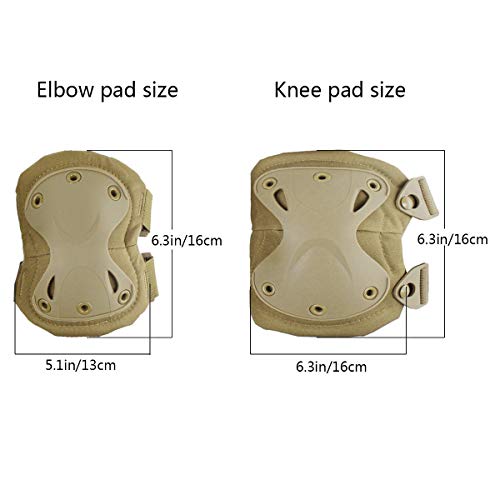 Combat Knee & Elbow Protective Pads Set for Outdoor CS Paintball Game Cycling Safety Skateboarding Gear Skates Knee Protection Guard Pads - color: Tan