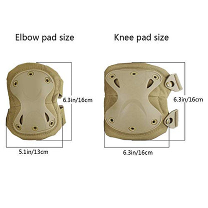 Combat Knee & Elbow Protective Pads Set for Outdoor CS Paintball Game Cycling Safety Skateboarding Gear Skates Knee Protection Guard Pads - color: Tan