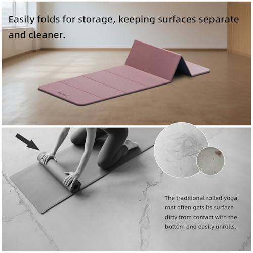 LVME Foldable Yoga Mat, 71"x24"x1/3" Thick, Non Slip Exercise Mat | SGS Certified POE, Fitness Travel Mat, Easy To Store, Foldable for Exercise, Yoga, Pilates, Home Workouts - color: Dusty Pink + Silver Blue