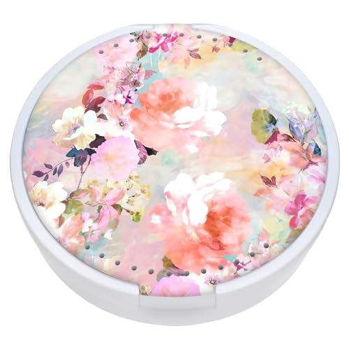 Retainer Case, Denture Case With Mirror and Ventilation, Pink Flower - color: Pink Flower