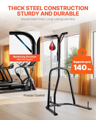 VEVOR Punching Bag Stand, Steel Heavy Duty Workout Training Equipment, Adjustable Height Boxing Punching Stand with Weighted Base, Holds Up to 140 lbs, Freestanding Sandbag Rack for Home Gym Fitness - style: 2 in 1 Freestanding Sandbag Rack