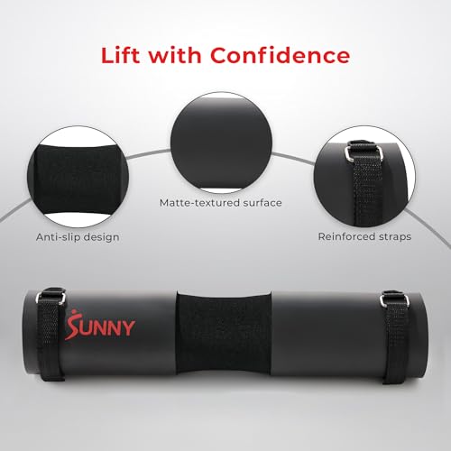 Sunny Health & Fitness 60-Inch Chrome Barbell Bar or High-Density Foam Barbell Pad – Strength Training Gear for Squats, Deadlifts, Hip Thrusts, Bench Press, Lunges & Full-Body Home Gym Workouts - style: Barbell Pad