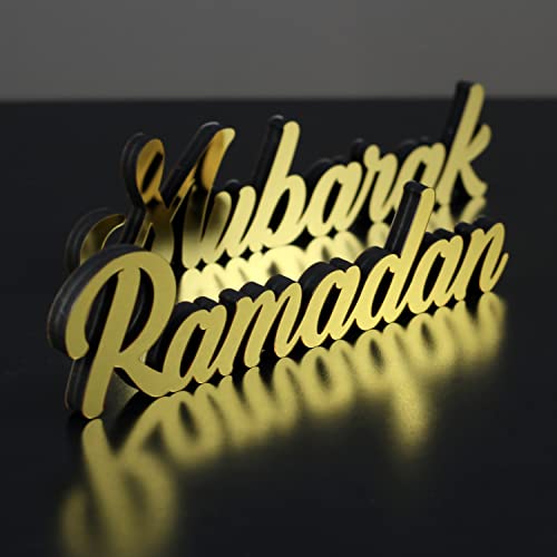 iwa concept Ramadan Mubarak and Eid Mubarak Table Decor, Islamic Wooden Acrylic Decor, Ramadan Decoration, Eid Decor, Eid Mubarak, Eid Gifts (Ramadan Mubarak, Gold)