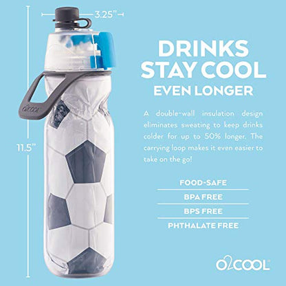 O2COOL Mist N Sip 20 oz Misting Reusable Sports Water Bottle Soccer | Yes - color: Soccer, style: 1 Pack