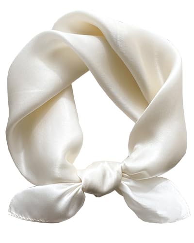 Saiusloa Solid Color Neck Scarf For Women Square Satin Head Scarves headband Bandanas 23.6× 23.6 inches - color: 2-white