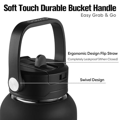 CIVAGO 32 oz Glass Water Bottle with Detachable Straw and Time Maker | Motivational Large Flask Cup with Handle, Leakproof Lids, Wide Mouth, Silicone Sleeve, Tumbler for Juice, Black - color: Black, size: 32 Ounces