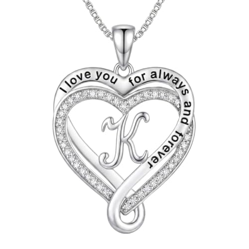 Heart Initial Necklace for Women Double Heart Letters Necklaces - color: K