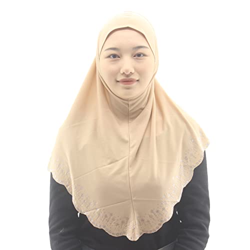 Instant Hijab Scarf for Women Muslim Women Clothing Headscarf for Girls with Czech Rhinestone - color: Light Camel-wavy Edge