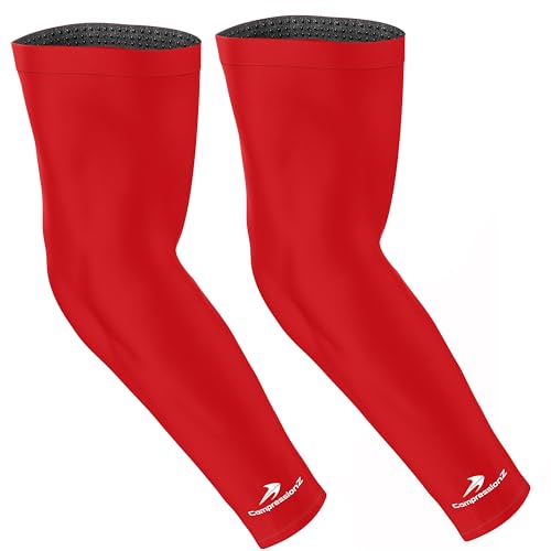 CompressionZ Compression Arm Sleeves for Men & Women| Cooling UV Sun Protection Elbow Pain Relief for All Sports and Recovery - color: Maroon: Pair, size: Small