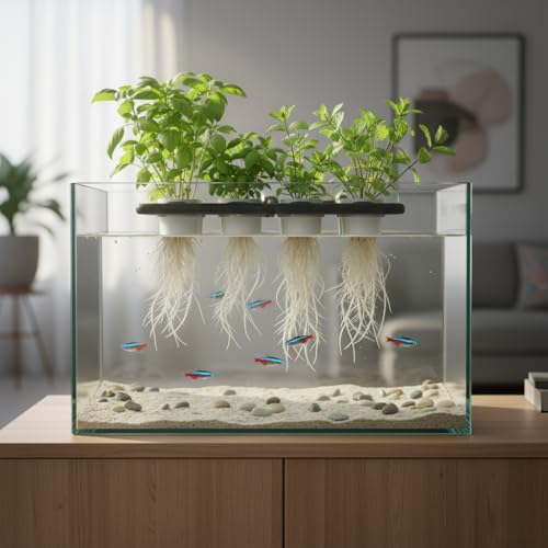 Multi-positional Aquarium Plant Holder Top Hanging Fish Tank Plant Holders Fits up to Fish Tank of Any Size ，8 Planting Spots, with 8 Sets of Baskets