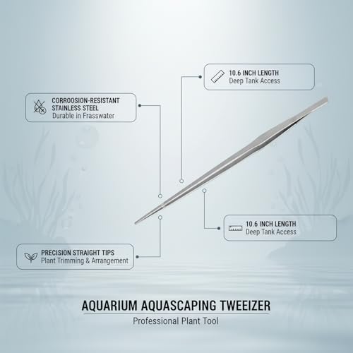 Stainless Steel Aquarium Tweezers for Aquascaping - 10.6 Inch Straight Head Tool for Precise Plant Placement and Substrate Arrangement in Freshwater Tanks
