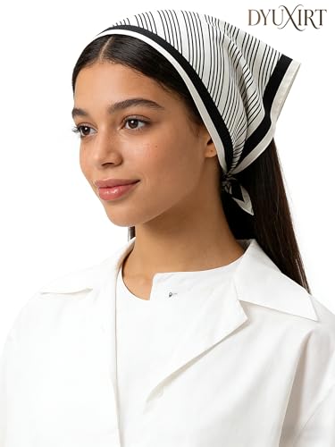 Triangle Shawls Scarf Head Hair Neck For Women Scarves Fashion Silk Feeling Lady Lightweight 51 * 23.6inch - color: K23-white Background With Black Lines（51*23.6inch）