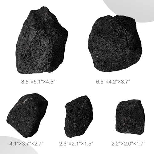 2.2-8.1 Inches Natural Black Lava Rock, 5 PCS Mixed Sizes Aquarium Rocks for Aquascaping, Terrariums, Reptile Tanks & Aquarium Décor - size: 2.2-8.1 in