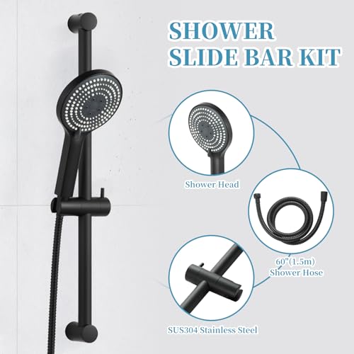 OFFO 6-Spray High Pressure Handheld Shower Head Combo with Adjustable 23 in Slide Bar and 60 in Stainless Steel Hose, Matte Black - color: Matte Black, style: 23" Slide Bar & 60" Hose
