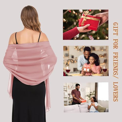 Shawls and Wraps for Evening Dresses Sheer Chiffon Women Elegant Soft Silky Wraps Wedding Bridal Scarf - color: Dusty Rose, size: 79*18‘’