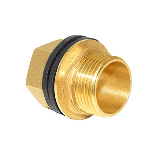 Hooshing Brass Bulkhead Fitting 1“ Male x 1" Female Thread Water Tank Connector for Rain Barrels, Aquariums, Tubs, Pools - size: 1 Inch