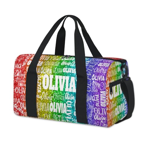 Custom Name Dance Bag, Bright Colorful Red Green Purple Sequins Glitter | Personalized Name Gymnastics Sport Cheerleader Bag, Barrel Ballet Duffel Tote Women - color: Bright Colorful