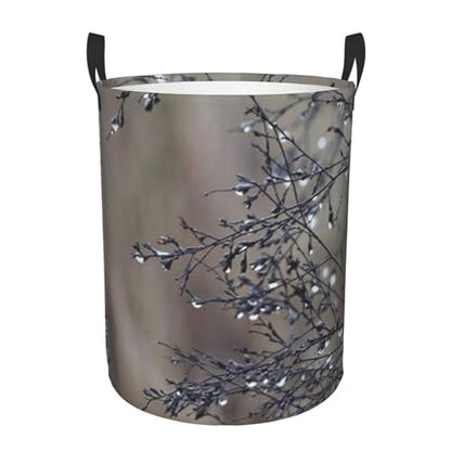 Botanical Creative Dew Drop Plant Nature Round Waterproof Oxford Cloth Laundry Basket Multi-Purpose Storage Basket Toys Books Clothes Storage Basket - color: Black 4