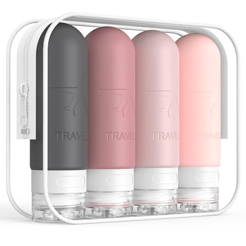 ME.FAN Travel Bottles for Toiletries,3oz Silicone Travel Size Containers, TSA Approved Squeezable Portable Split Bottle, Travel Accessories for Conditioner Shampoo Lotion - 4 Pack Pink - color: Pink