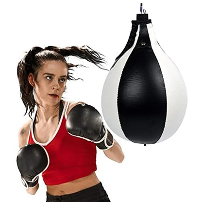 Speed Training Ball Boxing Pear Shape PU Speed Ball Pear Training Speedball Swivel Punch Bag Hanging Swivel Punch Ball for Boxing Punching Exercise(Black,White)