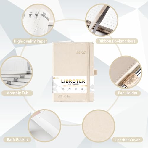 2026-2027 Planner - Academic Planner 2026-2027 Weekly Monthly Planner, July 2026 - June 2027, 5.7'' x 8.4'', Thick Paper, Leather Cover, Pen Holder, Back Pocket, Perfect Daily Organizer - Off-white - color: Off-white