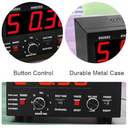 Professional Boxing & Gym Interval Timer with LED Display, Adjustable Sound, Stopwatch & Custom Rounds for Training blue